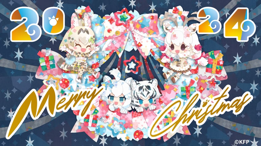 white lion, white tiger, white serval, and white reindeer (kemono friends) drawn by kikuchi_milo