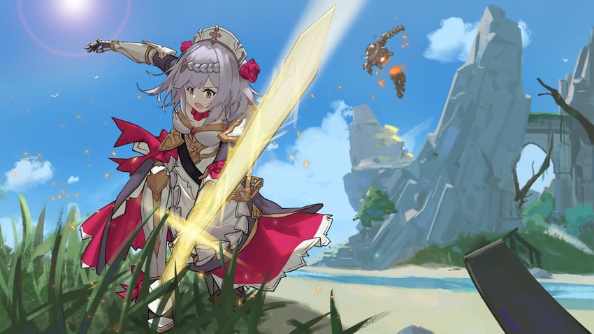 noelle and ruin guard (genshin impact and 2 more) drawn by airnery
