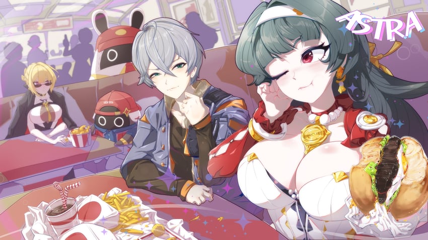 wise, evelyn chevalier, astra yao, and snap (zenless zone zero) drawn by harbang