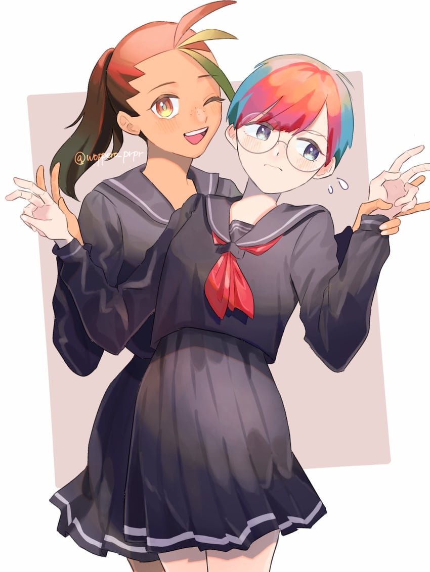 nemona and penny (pokemon and 1 more) drawn by woppero_prpr