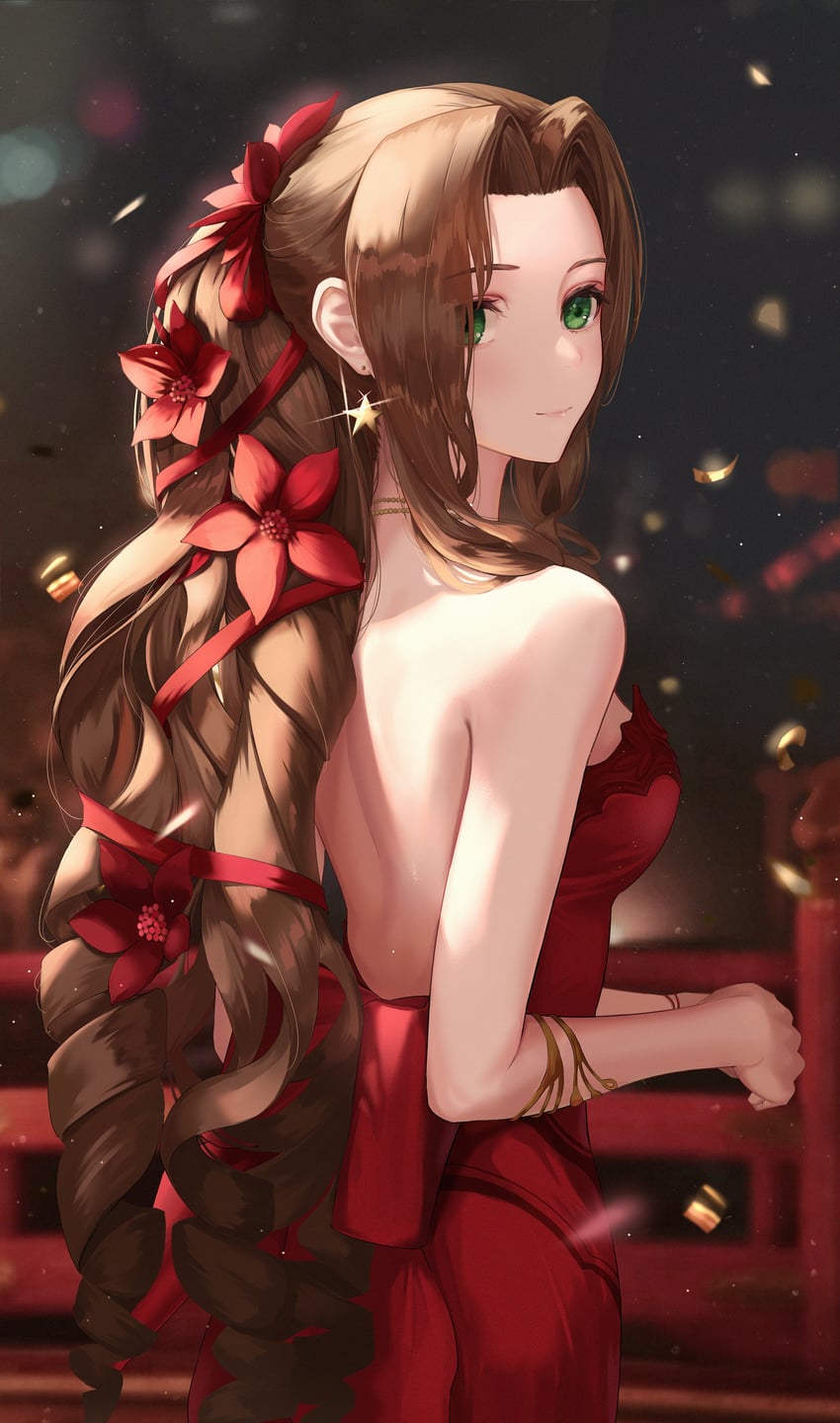 aerith gainsborough (final fantasy and 2 more) drawn by tooku0