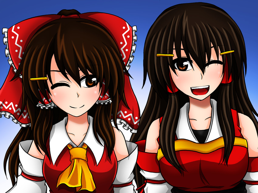 hakurei reimu and sendai hakurei no miko (original and 2 more) drawn by suikyou_(aqua_cities)