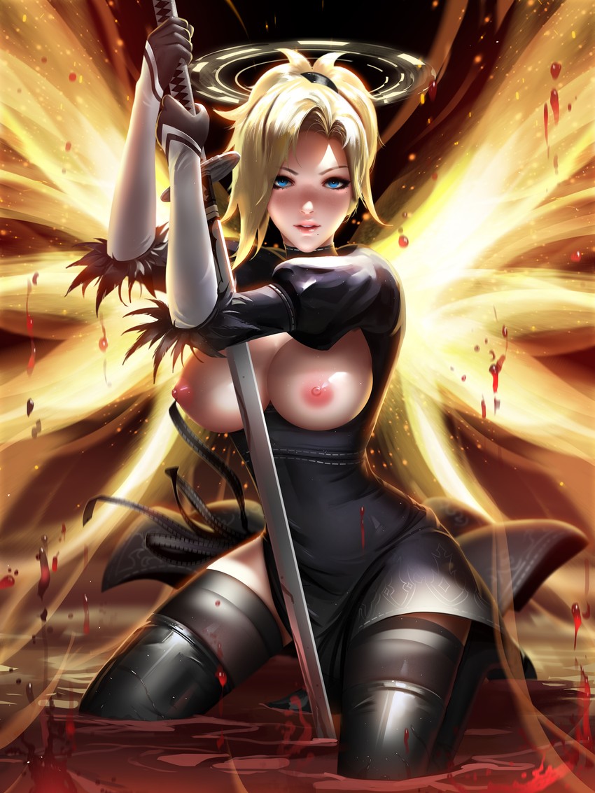 2b and mercy (overwatch and 3 more) drawn by liang_xing