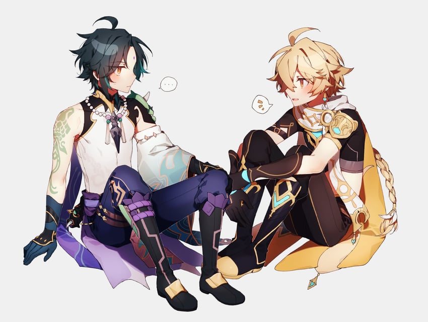 aether and xiao (genshin impact) drawn by coojisan