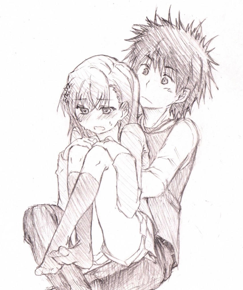misaka mikoto and kamijou touma (toaru majutsu no index and 1 more) drawn by noz_(magami-n)
