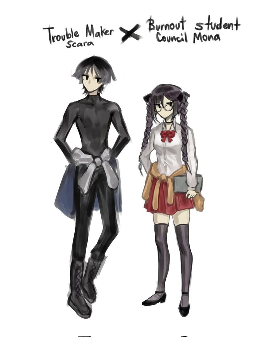 scaramouche and mona (genshin impact) drawn by enerochinarts