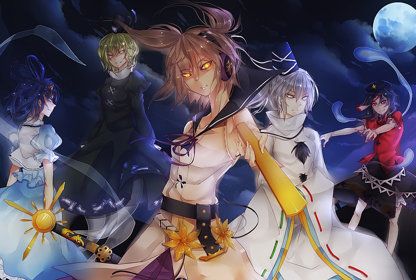 toyosatomimi no miko, mononobe no futo, kaku seiga, miyako yoshika, and soga no tojiko (touhou and 1 more) drawn by aymmogh