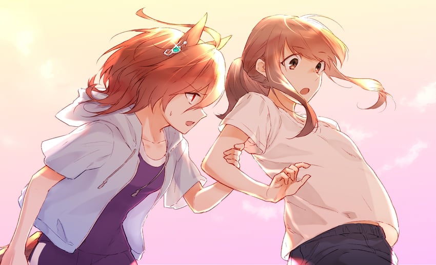 trainer, agnes tachyon, and female trainer (umamusume) drawn by aoi_(aoi306)