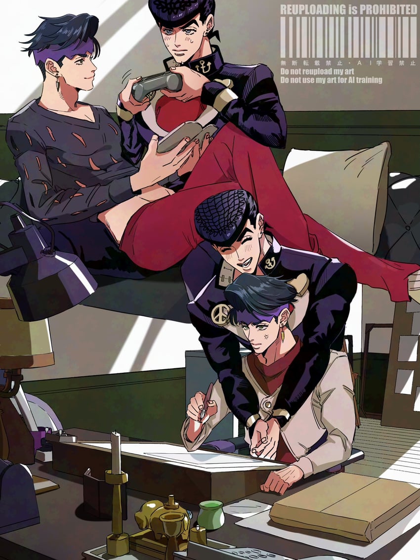 higashikata josuke and kishibe rohan (jojo no kimyou na bouken and 1 more) drawn by ugoupa