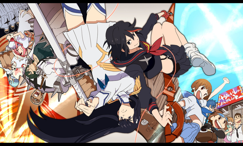 matoi ryuuko, senketsu, kiryuuin satsuki, mankanshoku mako, junketsu, and 9 more (kill la kill) drawn by gabu_kichi