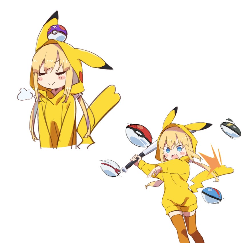 pikachu and kotohara hinari (pokemon and 1 more) drawn by tama_(tama-s)