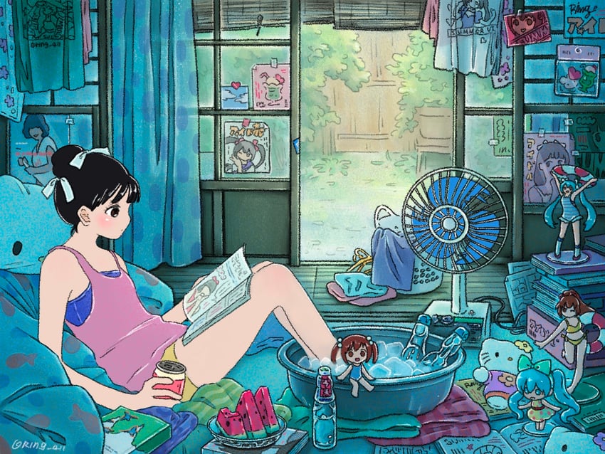 hatsune miku and hello kitty (original and 3 more) drawn by ring_411
