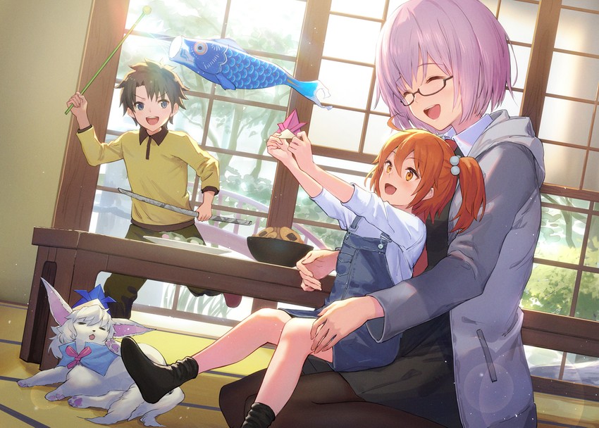mash kyrielight, fujimaru ritsuka, and fou (fate and 1 more) drawn by ichikawa_haru