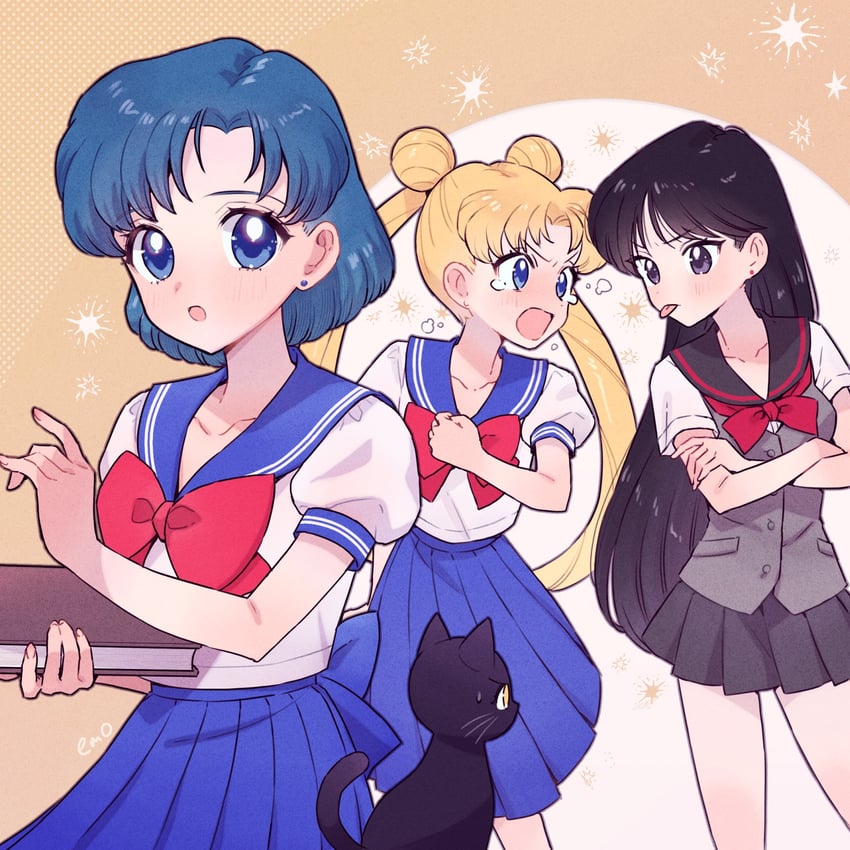 tsukino usagi, mizuno ami, hino rei, and luna (bishoujo senshi sailor moon) drawn by yyemoyy