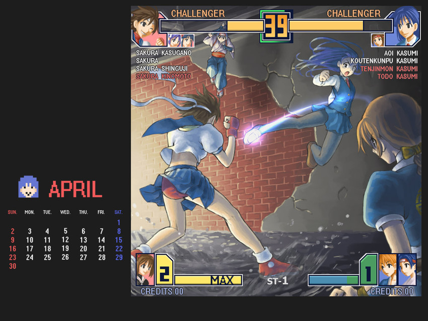 kinomoto sakura, kasugano sakura, kasumi, shinguuji sakura, toudou kasumi, and 1 more (street fighter and 8 more)