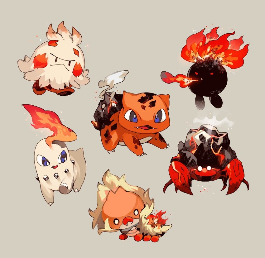 bulbasaur, chikorita, oddish, sewaddle, shroomish, and 1 more (pokemon) drawn by newo_(shinra-p)