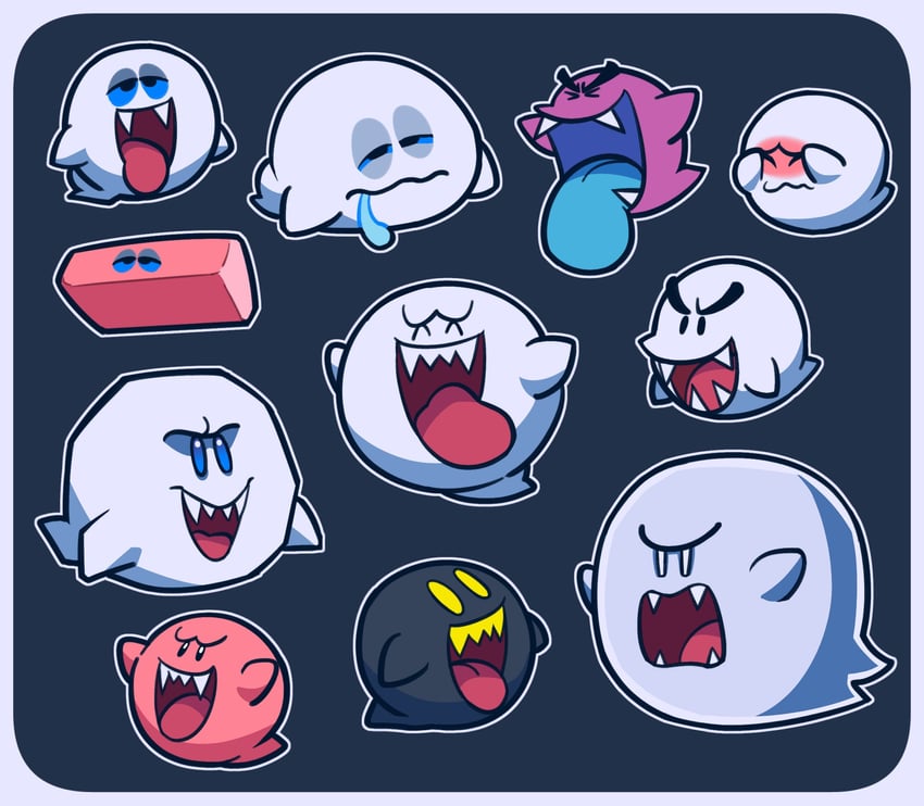 boo, block boo, bomb boo, sleepy boo, dark boo, and 1 more (mario and 7 more) drawn by loveycloud