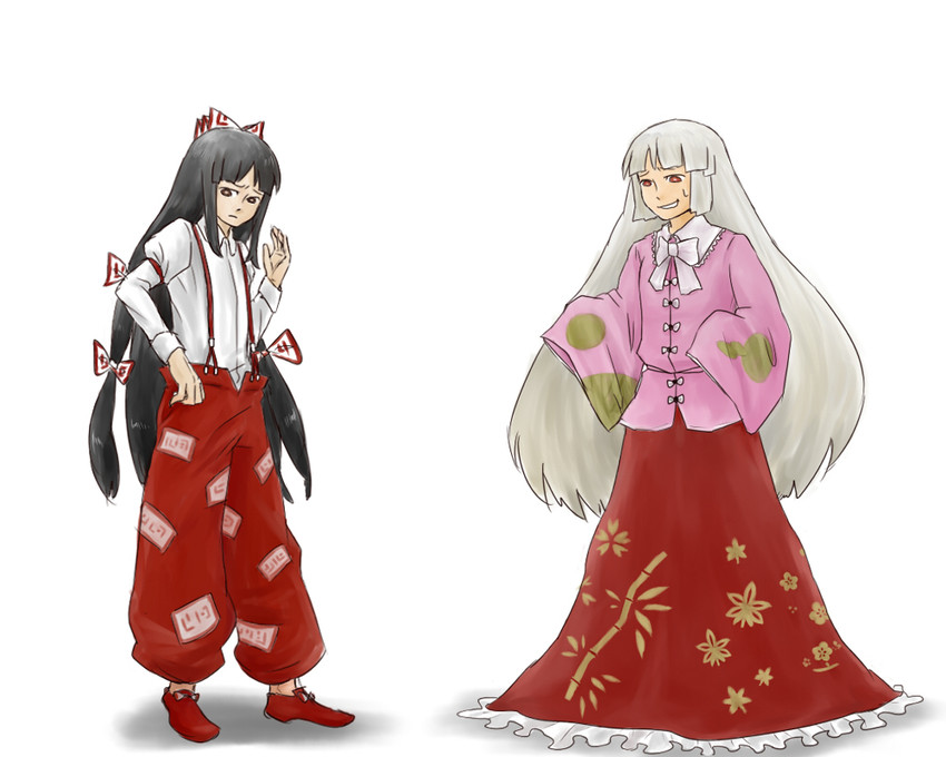 fujiwara no mokou and houraisan kaguya (touhou) drawn by shiko_(bambina)