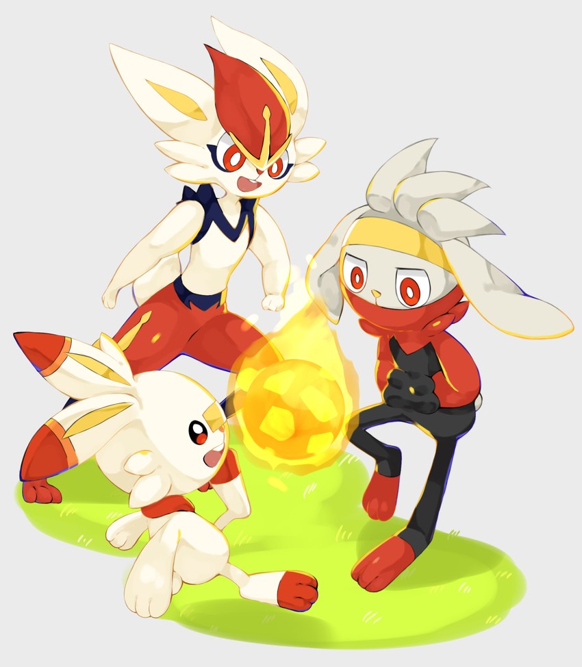 scorbunny, cinderace, and raboot (pokemon) drawn by minamo_(pixiv17726065)