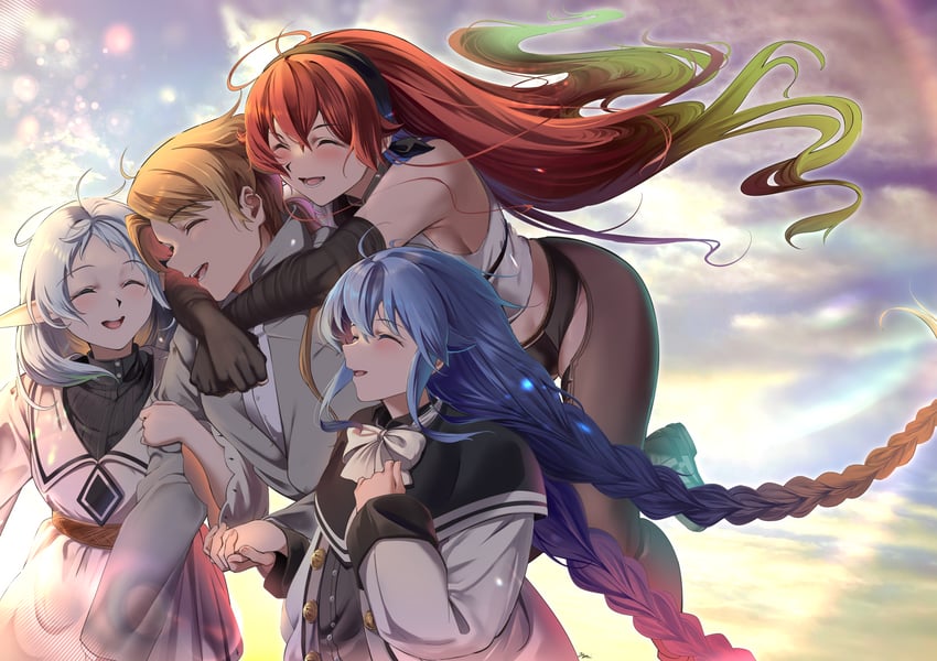 roxy migurdia, eris greyrat, sylphiette, and rudeus greyrat (mushoku tensei) drawn by yujin_(kanouyuuto-0423)