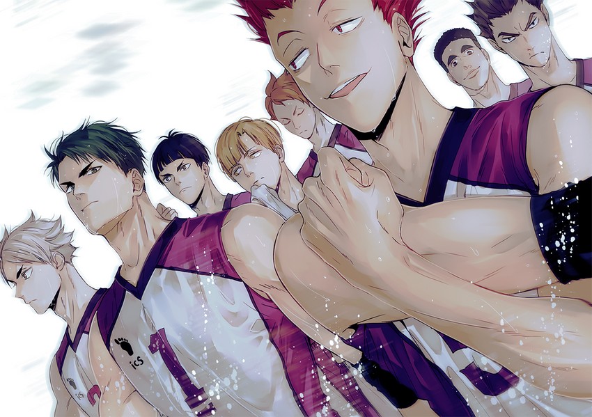 ushijima wakatoshi, tendou satori, goshiki tsutomu, shirabu kenjirou, semi eita, and 3 more (haikyuu!!) drawn by ummm_mmma