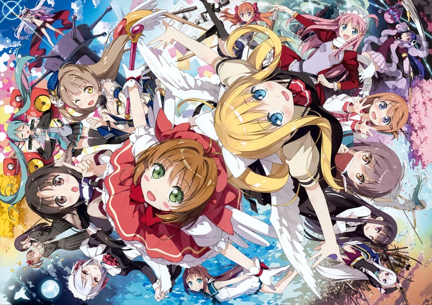 hatsune miku, nagato yuki, kinomoto sakura, minami kotori, kamio misuzu, and 13 more (vocaloid and 19 more) drawn by kantoku