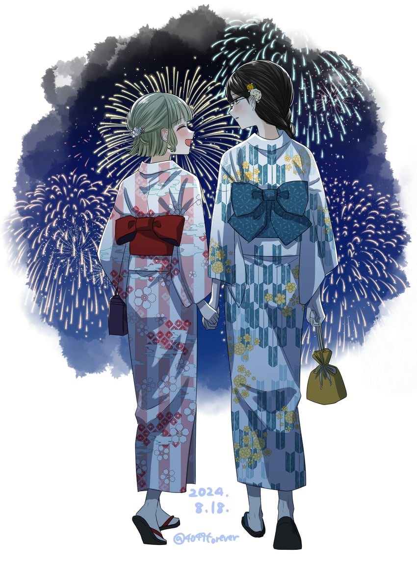 katagiri chihaya and aikawa hibiki (yuri ni hasamaru otoko wa shineba ii!?) drawn by yomogimochi_(4049forever)