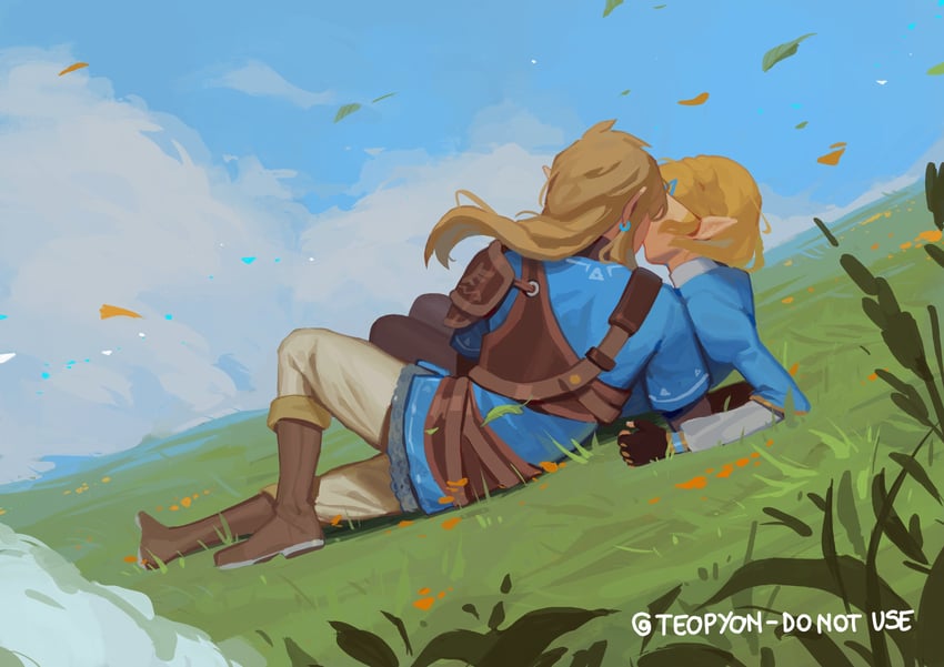 link and princess zelda (the legend of zelda and 1 more) drawn by pyonteo