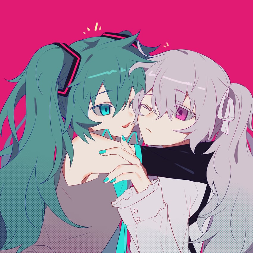 hatsune miku and 25-ji miku (vocaloid and 1 more) drawn by ximuye