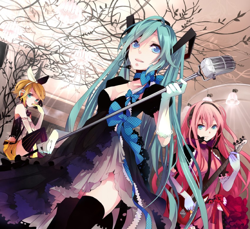 hatsune miku, kagamine rin, and megurine luka (vocaloid) drawn by musou_yuchi
