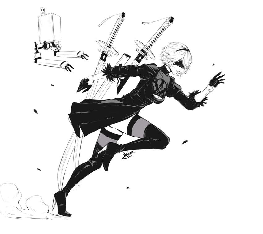 2b and pod (nier and 1 more) drawn by yajuu_(tristan_maska)