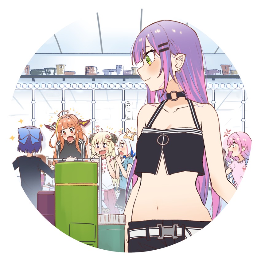 tokoyami towa, amane kanata, kiryu coco, tsunomaki watame, himemori luna, and 1 more (hololive) drawn by tsukino_(nakajimaseiki)