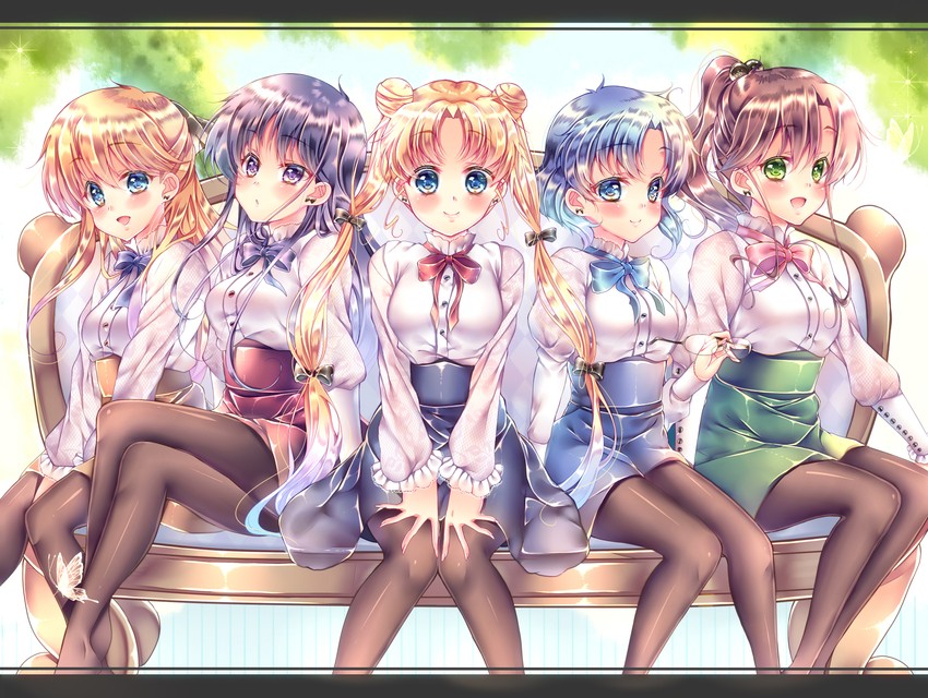 tsukino usagi, mizuno ami, aino minako, hino rei, and kino makoto (bishoujo senshi sailor moon) drawn by touki_matsuri
