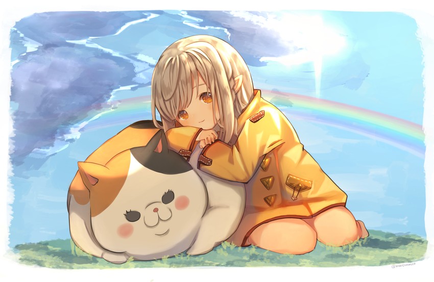 warrior of light and fat cat (final fantasy and 1 more) drawn by marekamico