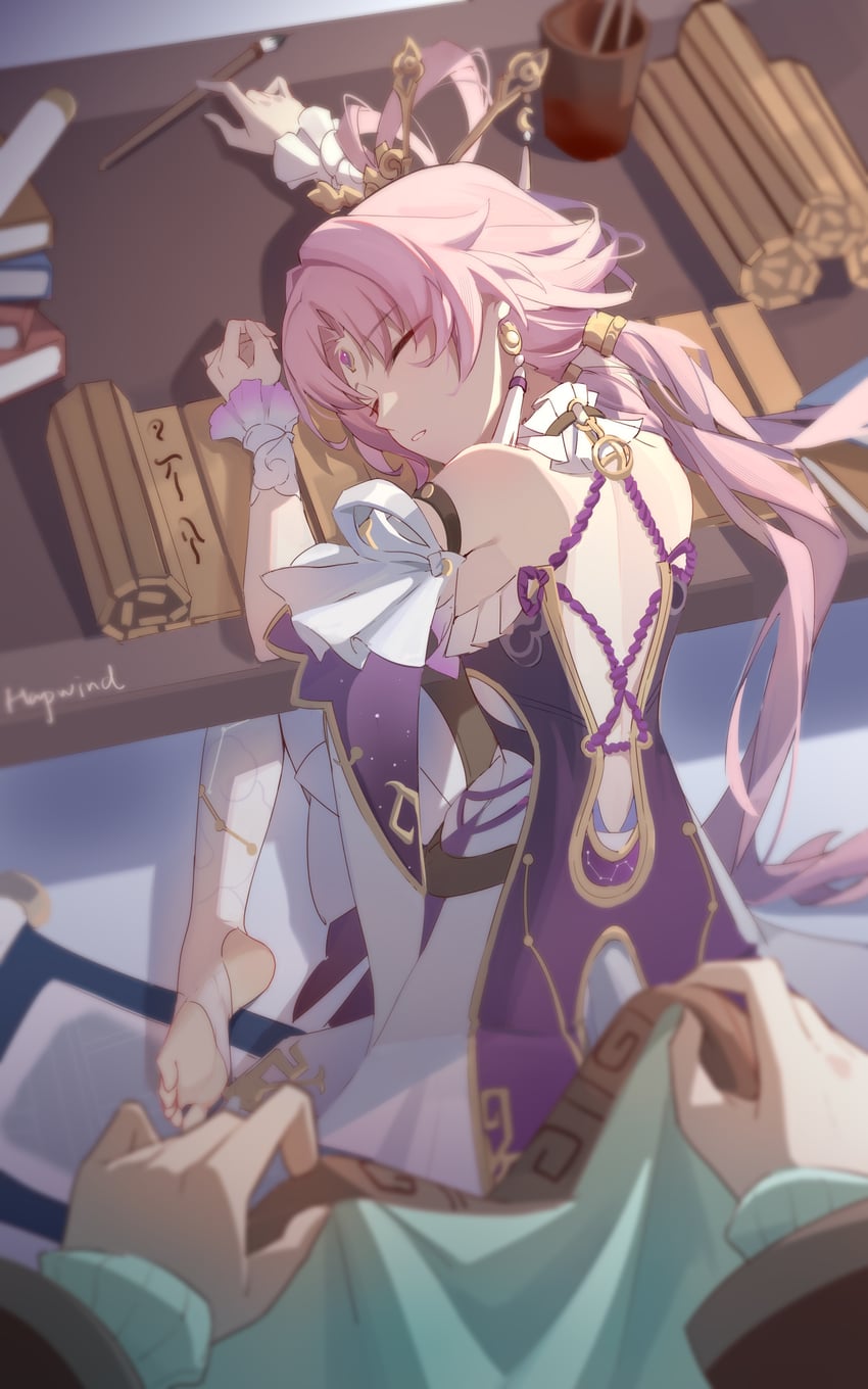 fu xuan and qingque (honkai and 1 more) drawn by hapwind