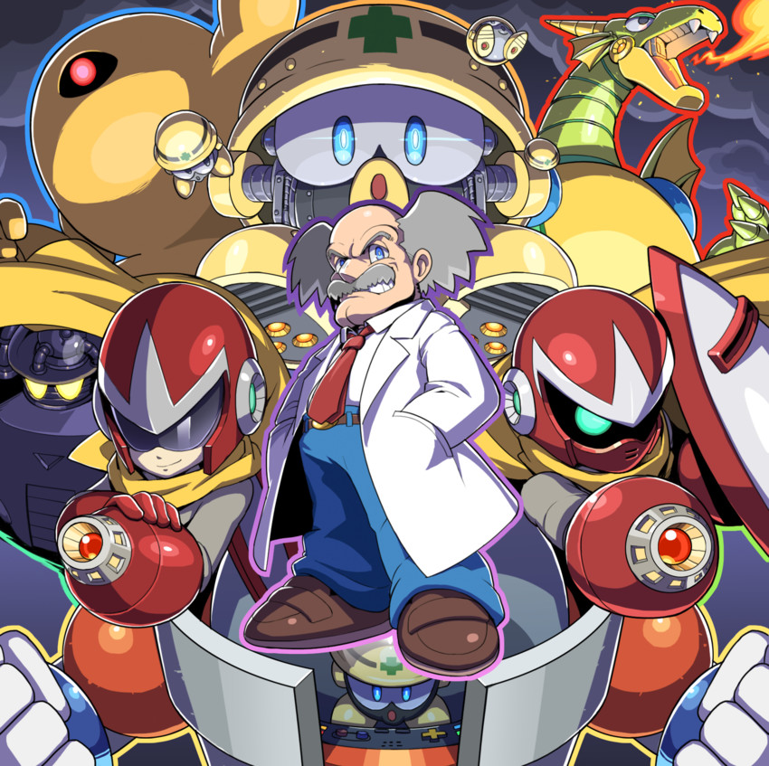 proto man, met, dr. wily, yellow devil, mecha dragon, and 4 more (mega man and 5 more) drawn by tonami_kanji
