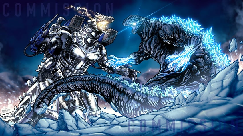 godzilla, mechagodzilla, and kiryu (godzilla and 3 more) drawn by thomdotartz