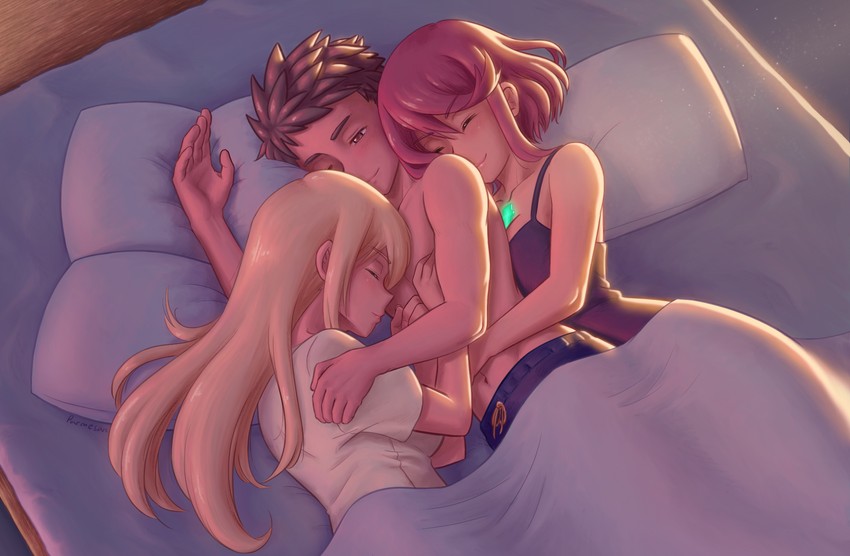 pyra, mythra, and rex (xenoblade chronicles and 1 more) drawn by parmesan