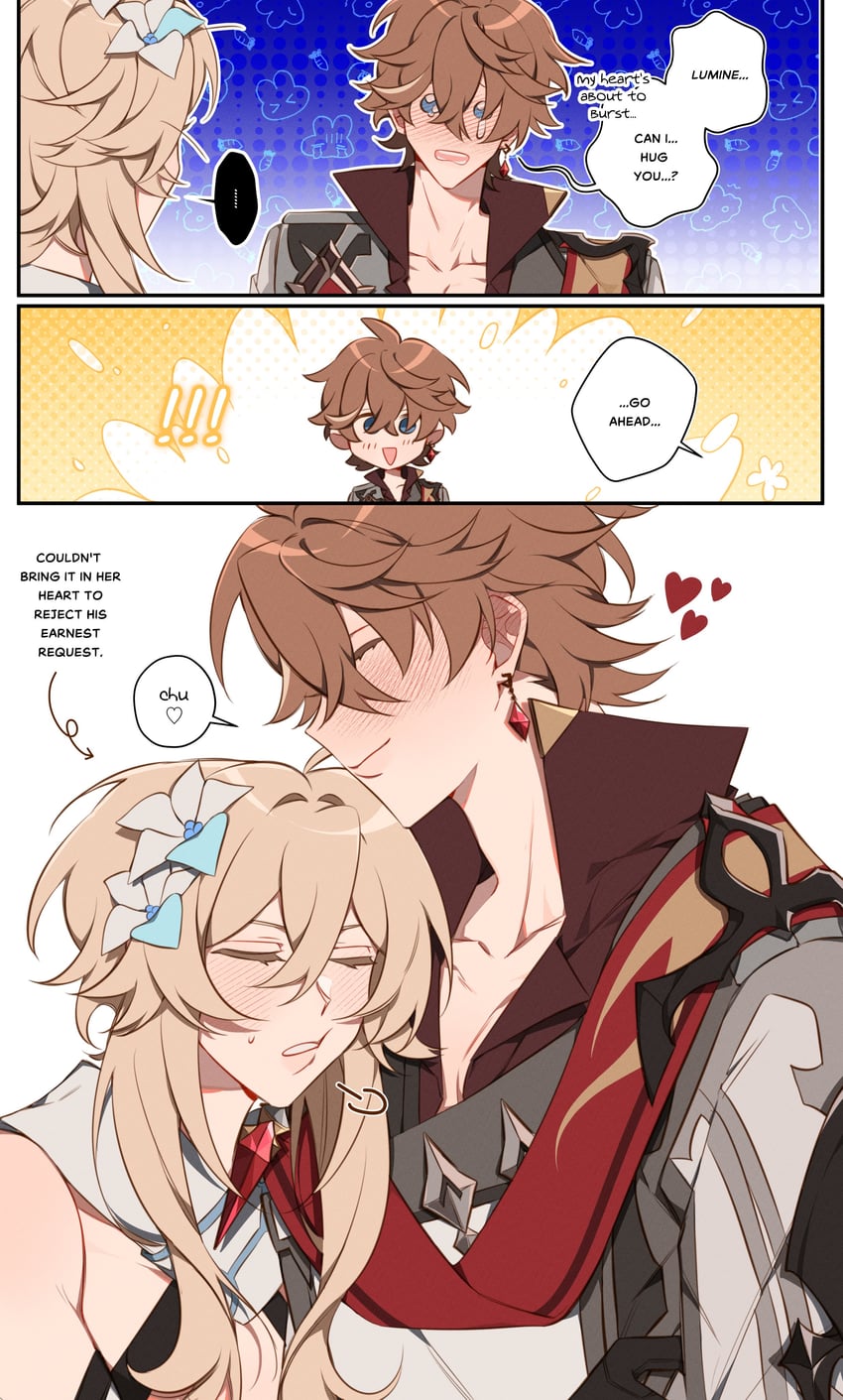lumine and tartaglia (genshin impact) drawn by majunjuu