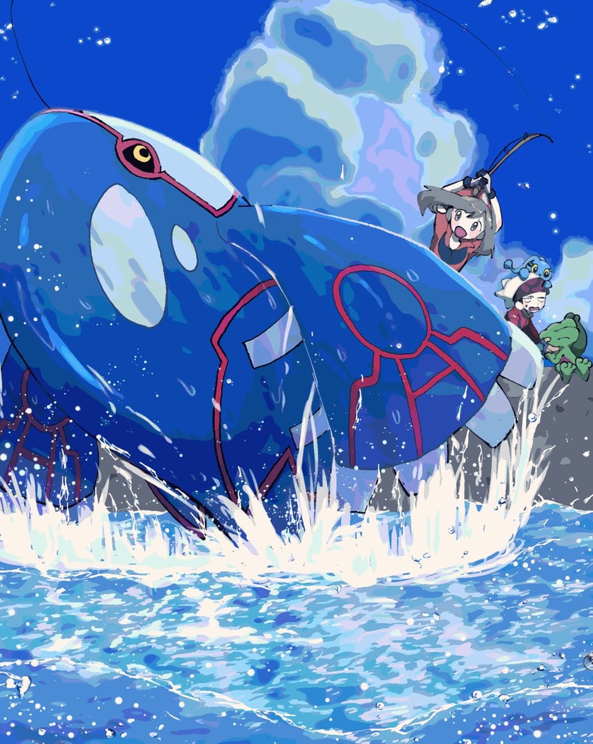 may, brendan, treecko, kyogre, and manaphy (pokemon and 1 more) drawn by donguri_big