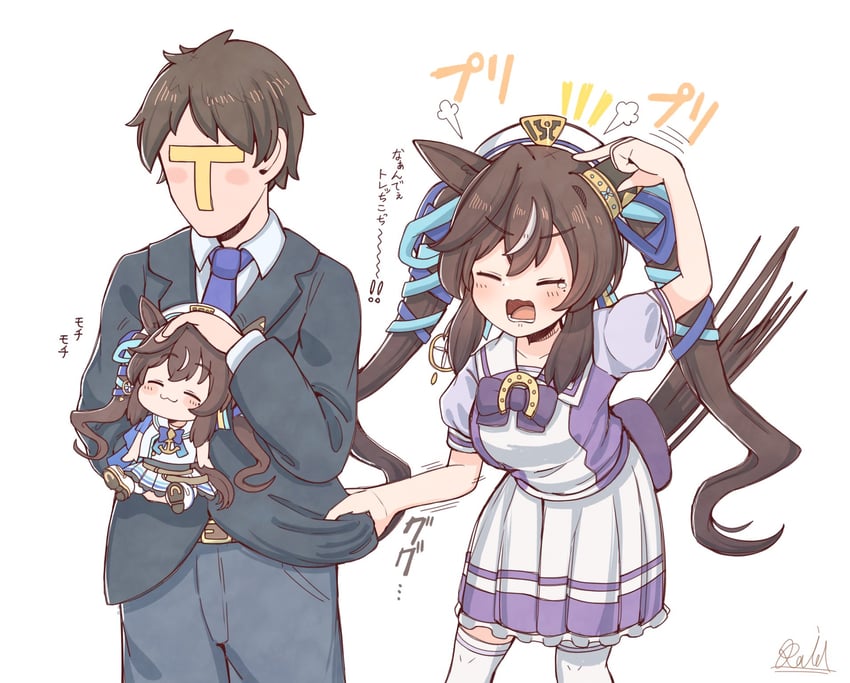 trainer, t-head trainer, and vivlos (umamusume) drawn by rakugakiraid