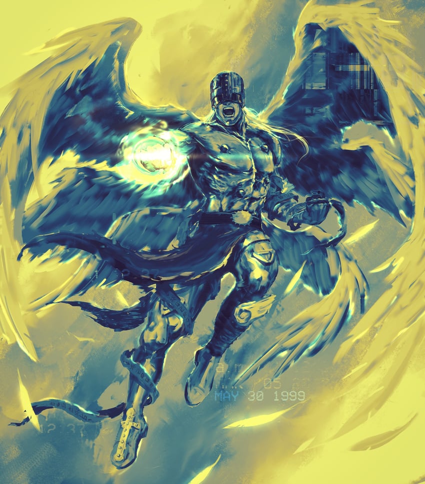 angemon (digimon) drawn by shimhaq
