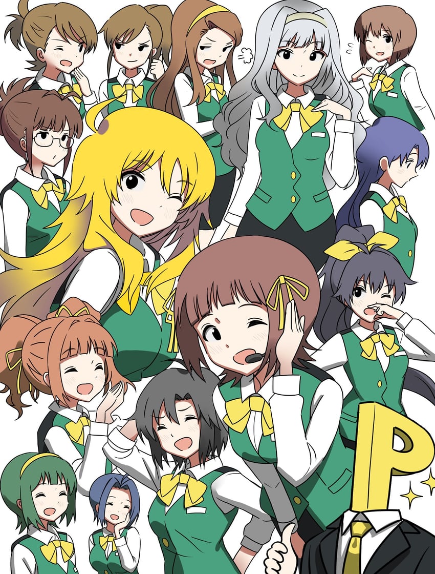 producer, hoshii miki, kisaragi chihaya, amami haruka, kikuchi makoto, and 11 more (idolmaster and 2 more) drawn by anman_(yxwu7733)