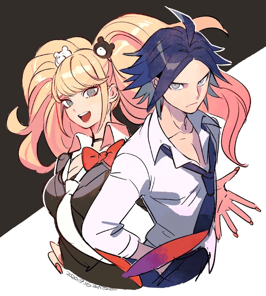 enoshima junko and matsuda yasuke (danganronpa and 2 more) drawn by akaneko_(redakanekocat)