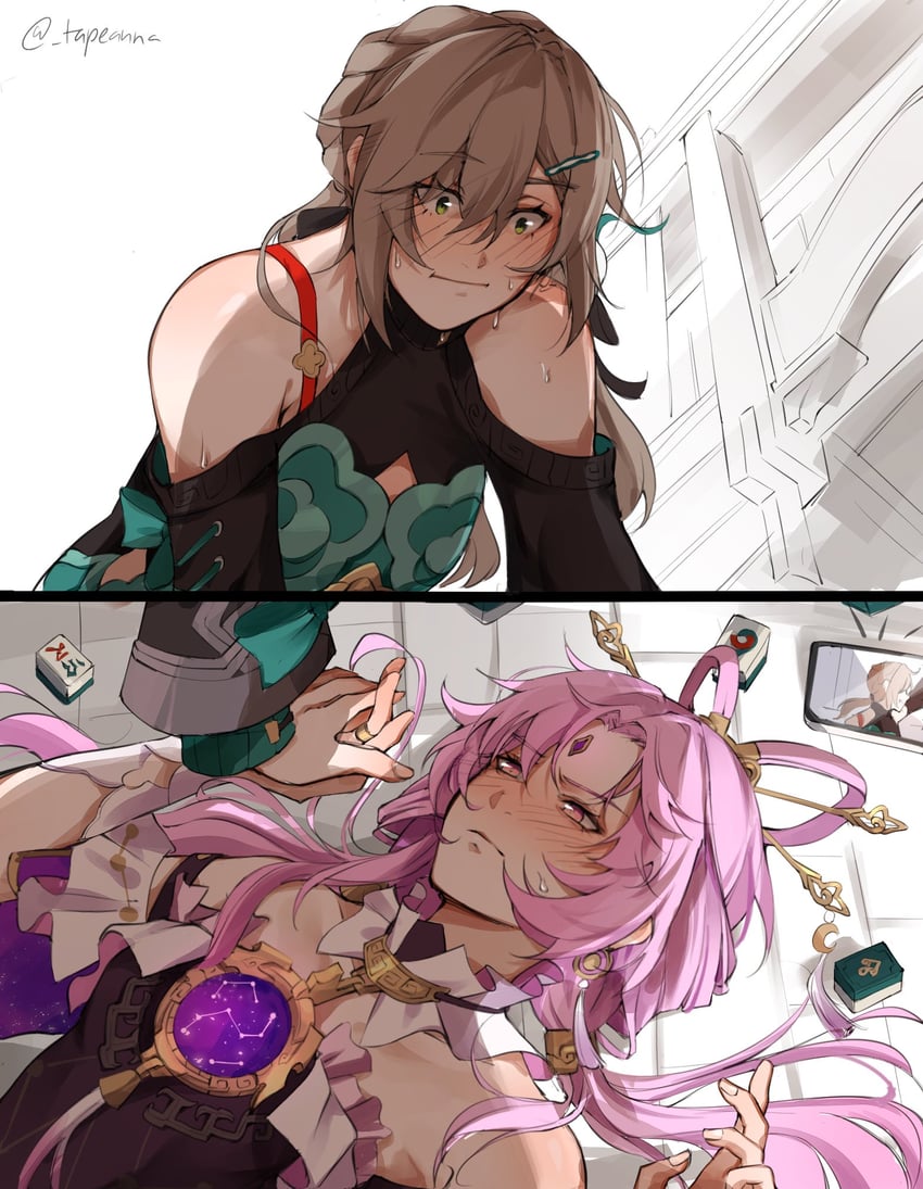 fu xuan and qingque (honkai and 1 more) drawn by tapeanna