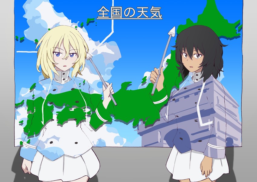 andou and oshida (girls und panzer) drawn by onsen_tamago_(hs_egg)