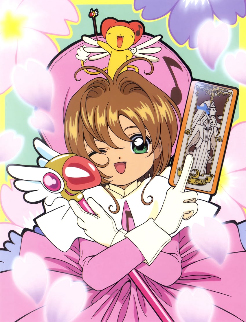 kinomoto sakura, kero, and song (cardcaptor sakura) drawn by takahashi_kumiko