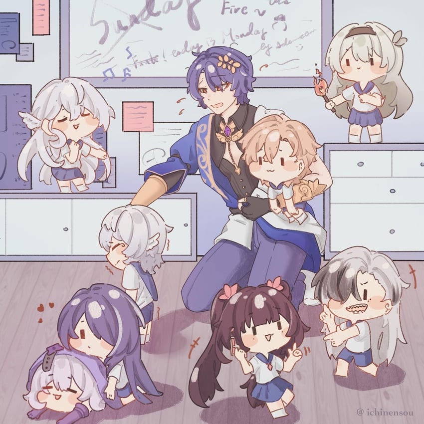 firefly, acheron, sparkle, robin, aventurine, and 4 more (honkai and 1 more) drawn by ichinensou_0102