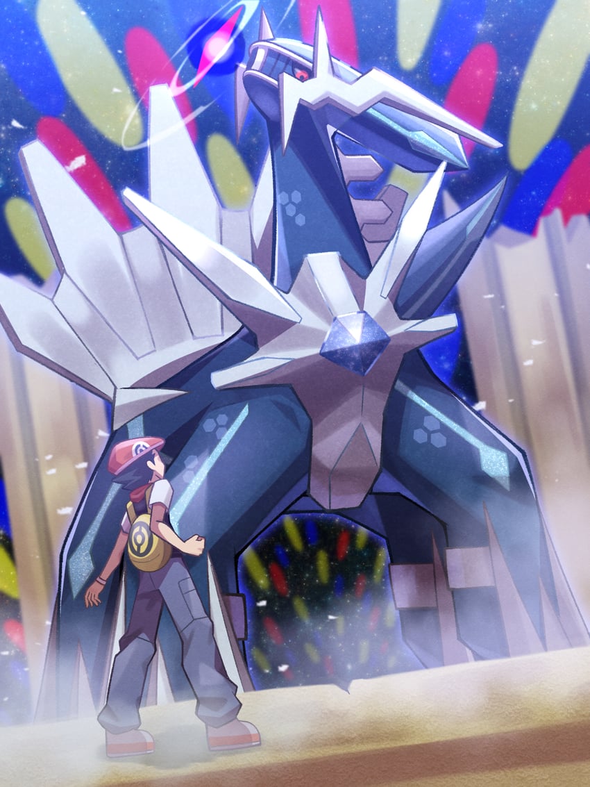 lucas and dialga (pokemon and 1 more) drawn by inana_umi
