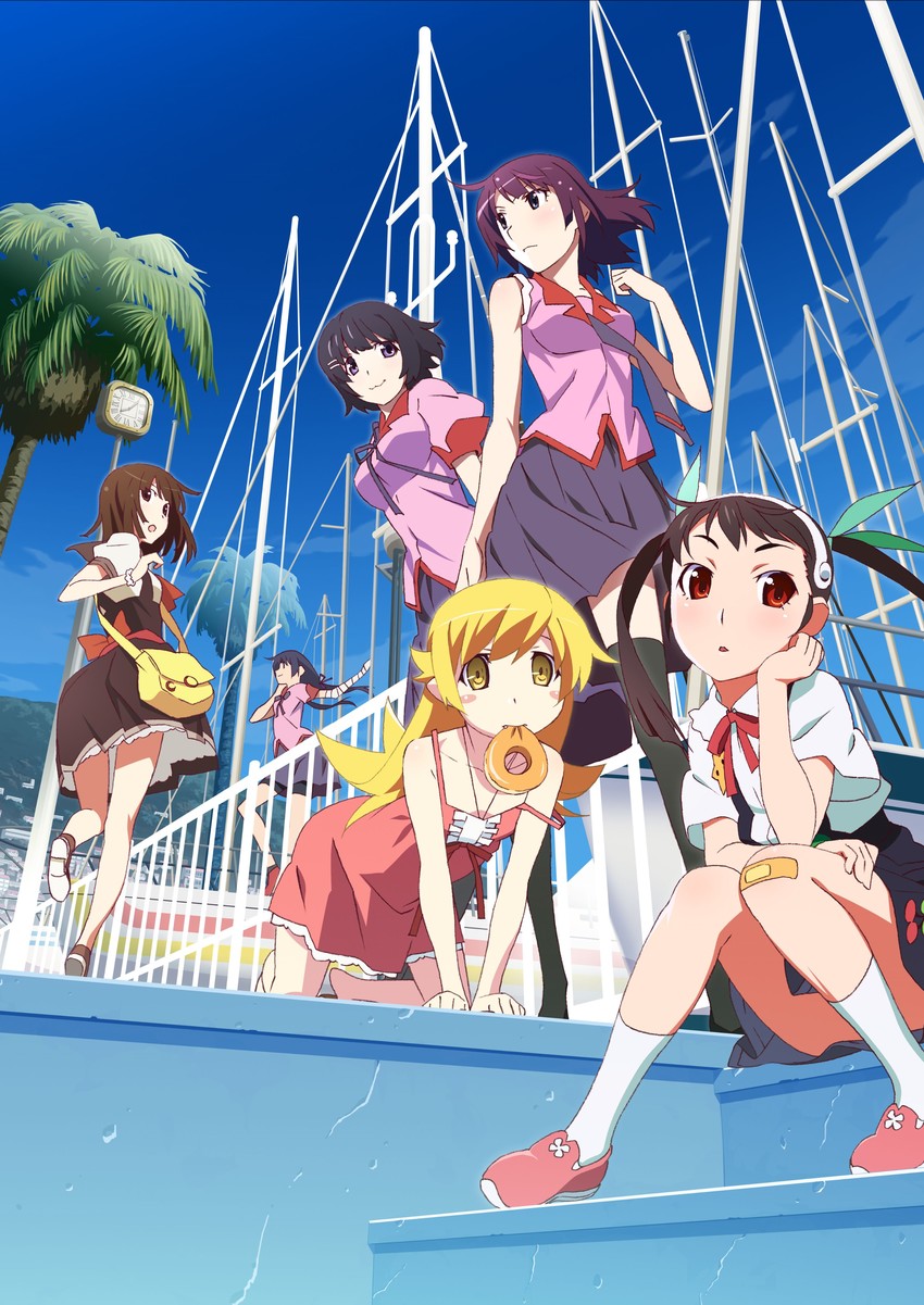 oshino shinobu, senjougahara hitagi, hanekawa tsubasa, sengoku nadeko, hachikuji mayoi, and 1 more (monogatari and 6 more) drawn by watanabe_akio